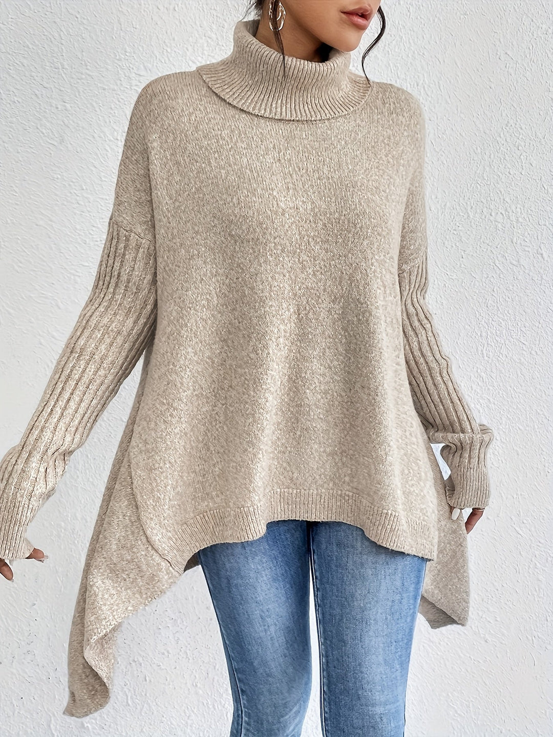 Laila Asymmetric Hem Turtleneck Sweater
