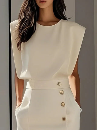 Aina Round Neck Button Midi Dress