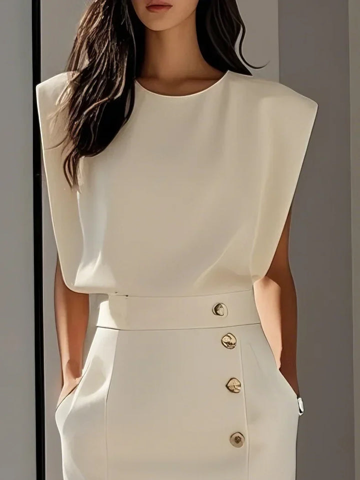 Aina Round Neck Button Midi Dress