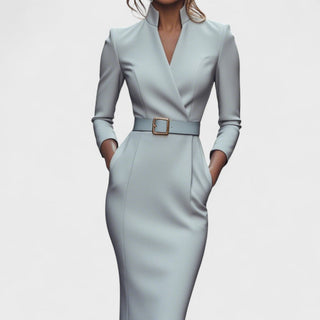 Mandarin Collar Belted Dress