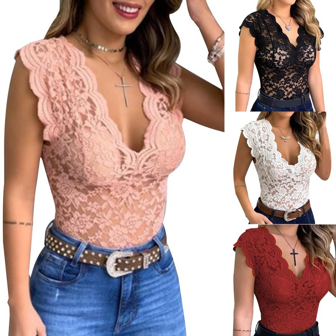 Scallace Scalloped V-Neck Tee