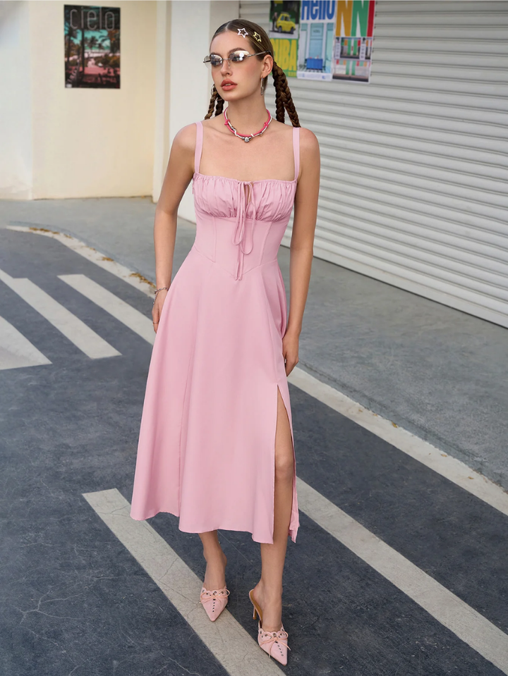 Claudia Ruched Slit Dress
