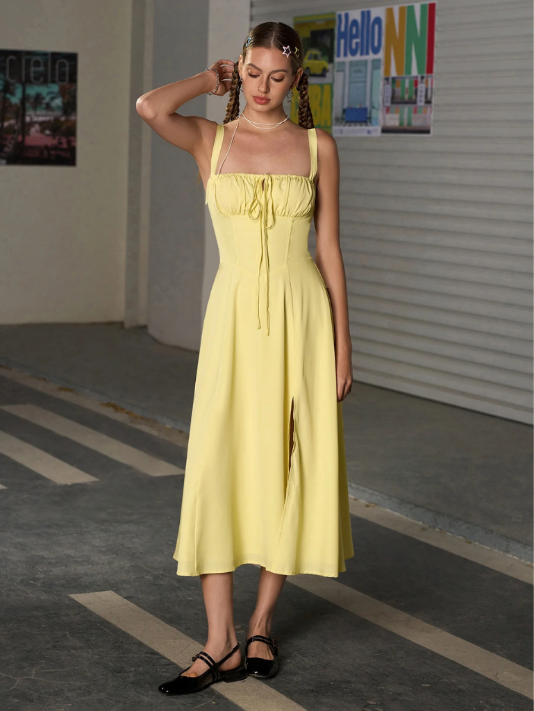 Claudia Ruched Slit Dress