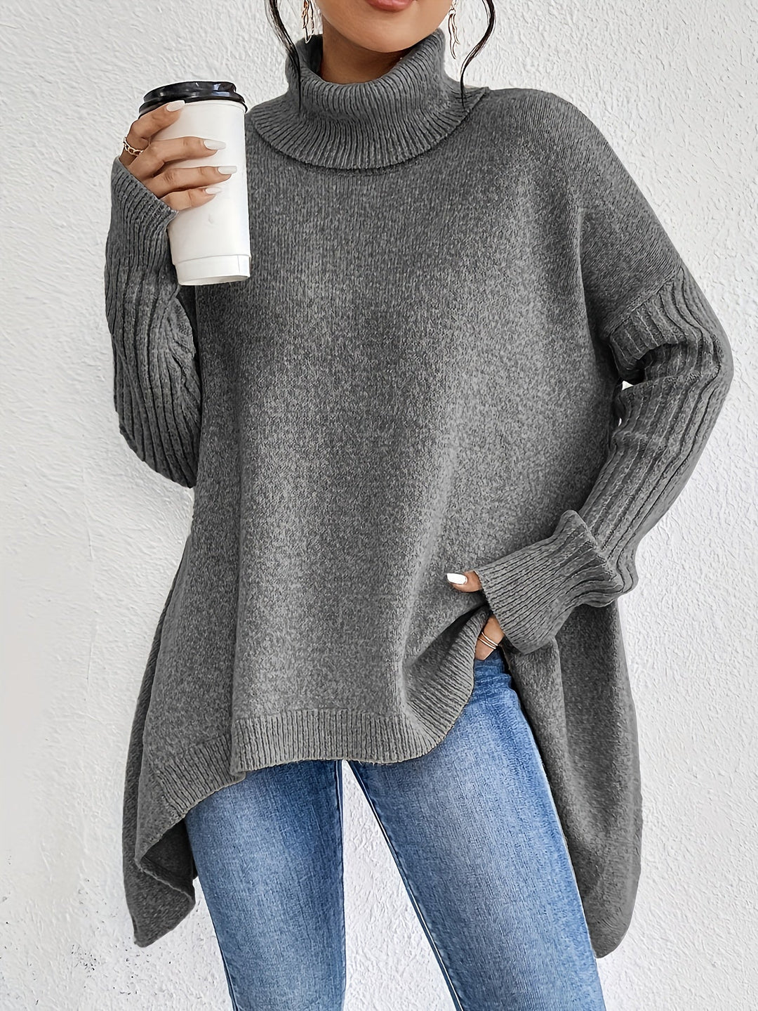 Laila Asymmetric Hem Turtleneck Sweater