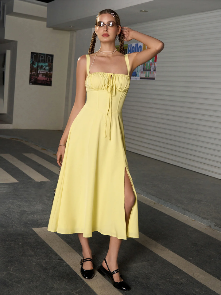 Claudia Ruched Slit Dress