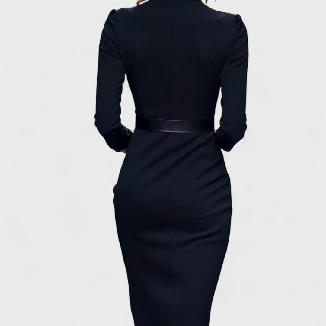 Mandarin Collar Belted Dress