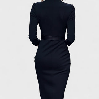 Mandarin Collar Belted Dress