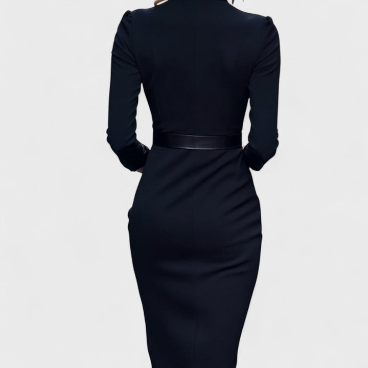 Mandarin Collar Belted Dress