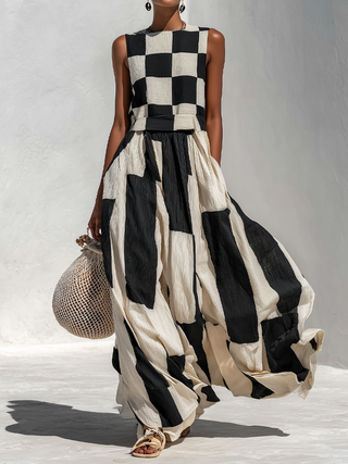 Audrey Contrast Panel Sleeveless Maxi Dress