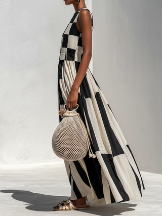 Audrey Contrast Panel Sleeveless Maxi Dress