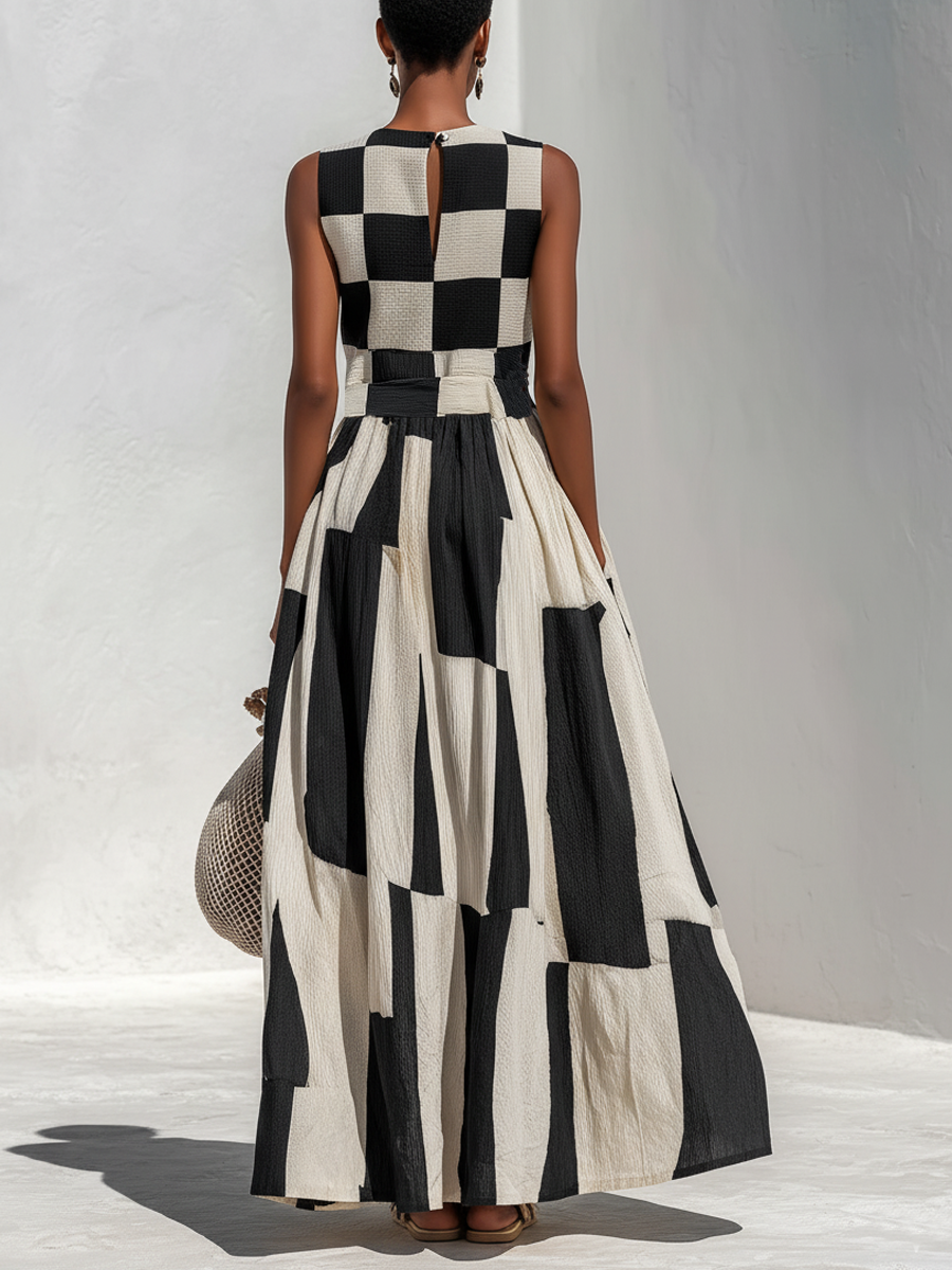 Audrey Contrast Panel Sleeveless Maxi Dress