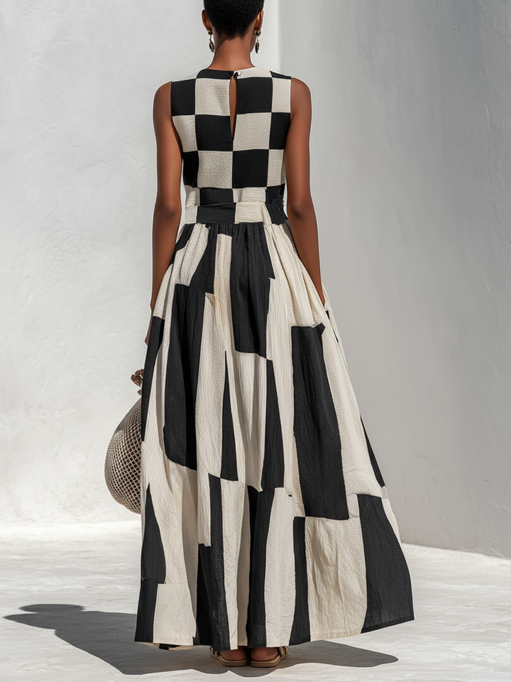 Audrey Contrast Panel Sleeveless Maxi Dress