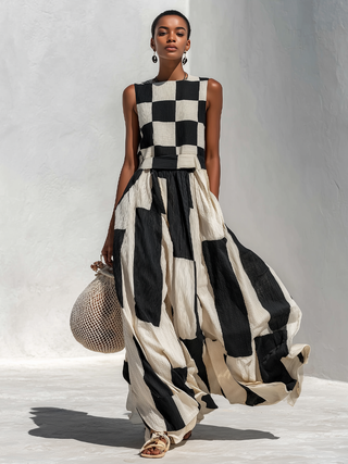 Audrey Contrast Panel Sleeveless Maxi Dress