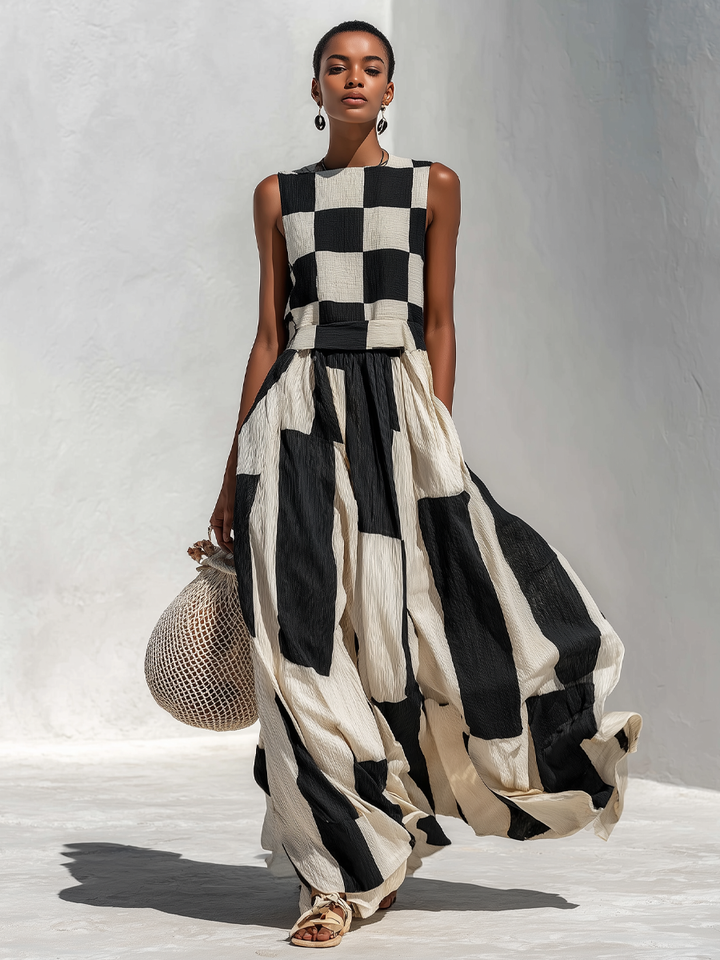 Audrey Contrast Panel Sleeveless Maxi Dress