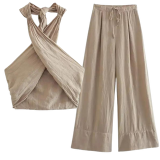 Chloe Crossover Halter Top & Wide-Leg Pants Set - Sienna & Stella, view 3