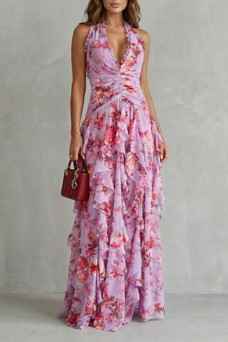 Belladina Rose Print Maxi Dress