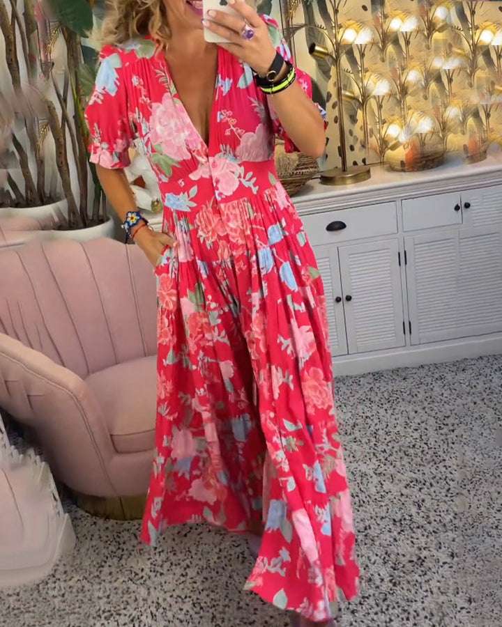 Catrisa Floral V-Neck Dress with Pockets