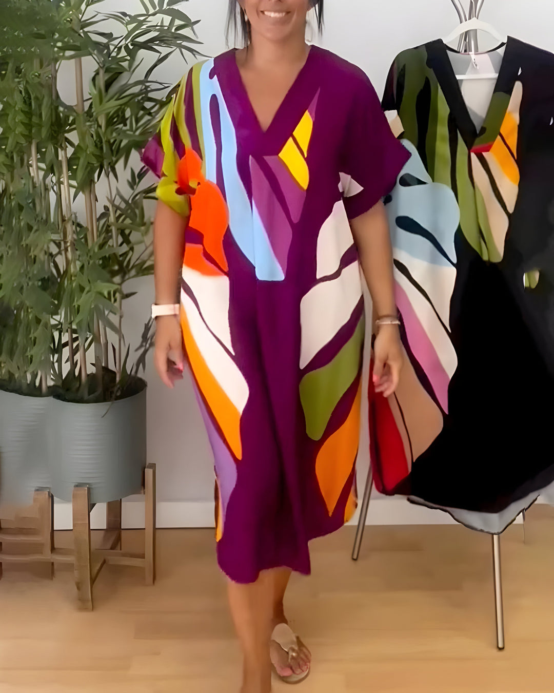 Roos Colorful Leaf Print Dress