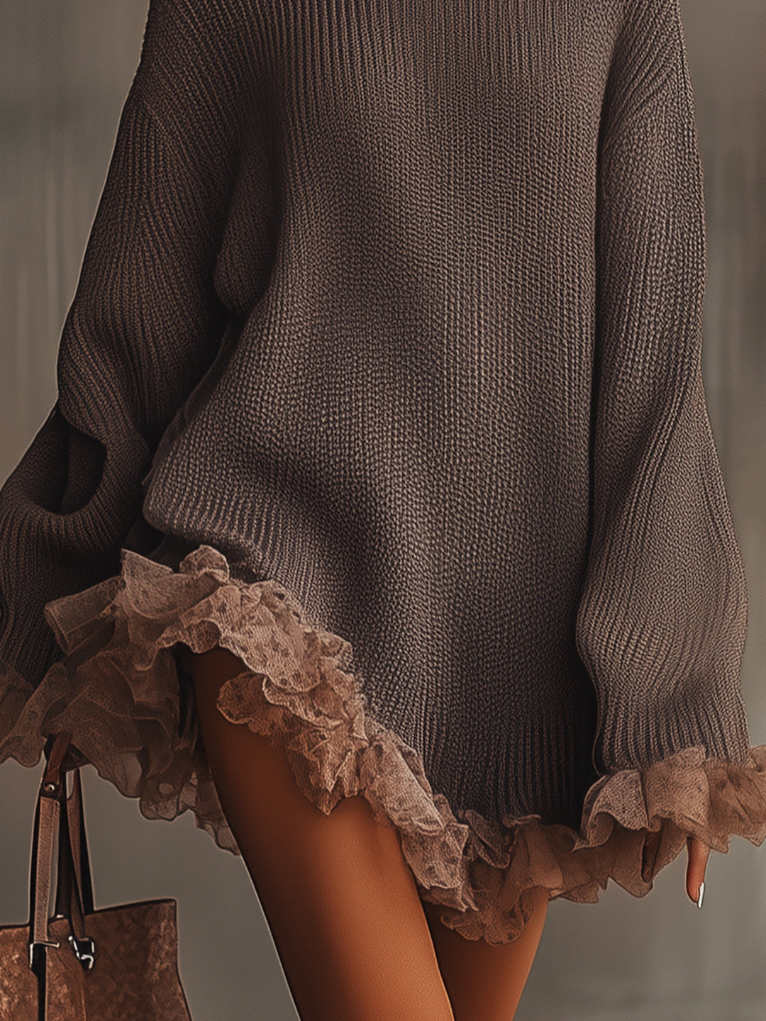 Ruffled Cozy High Collar Dress