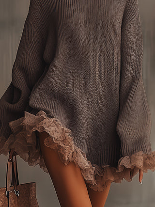 Ruffled Cozy High Collar Dress