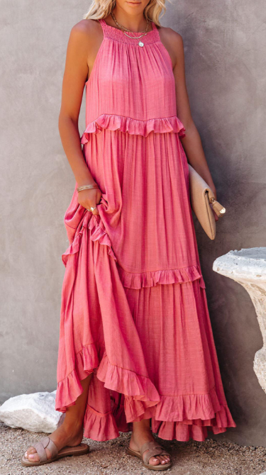 Priscilla Halter Ruffle Maxi Dress
