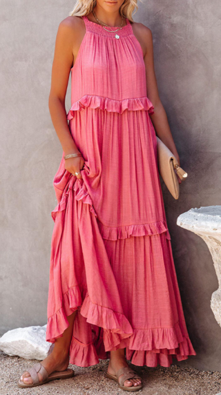 Priscilla Halter Ruffle Maxi Dress