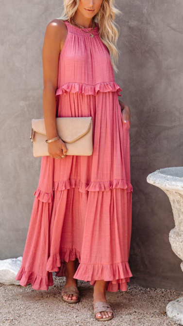 Priscilla Halter Ruffle Maxi Dress