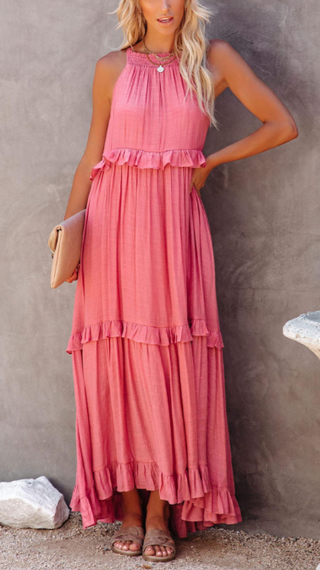 Priscilla Halter Ruffle Maxi Dress