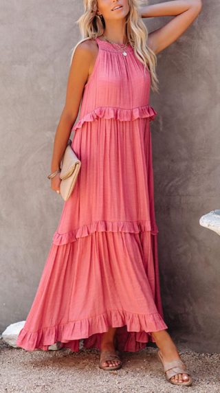 Priscilla Halter Ruffle Maxi Dress