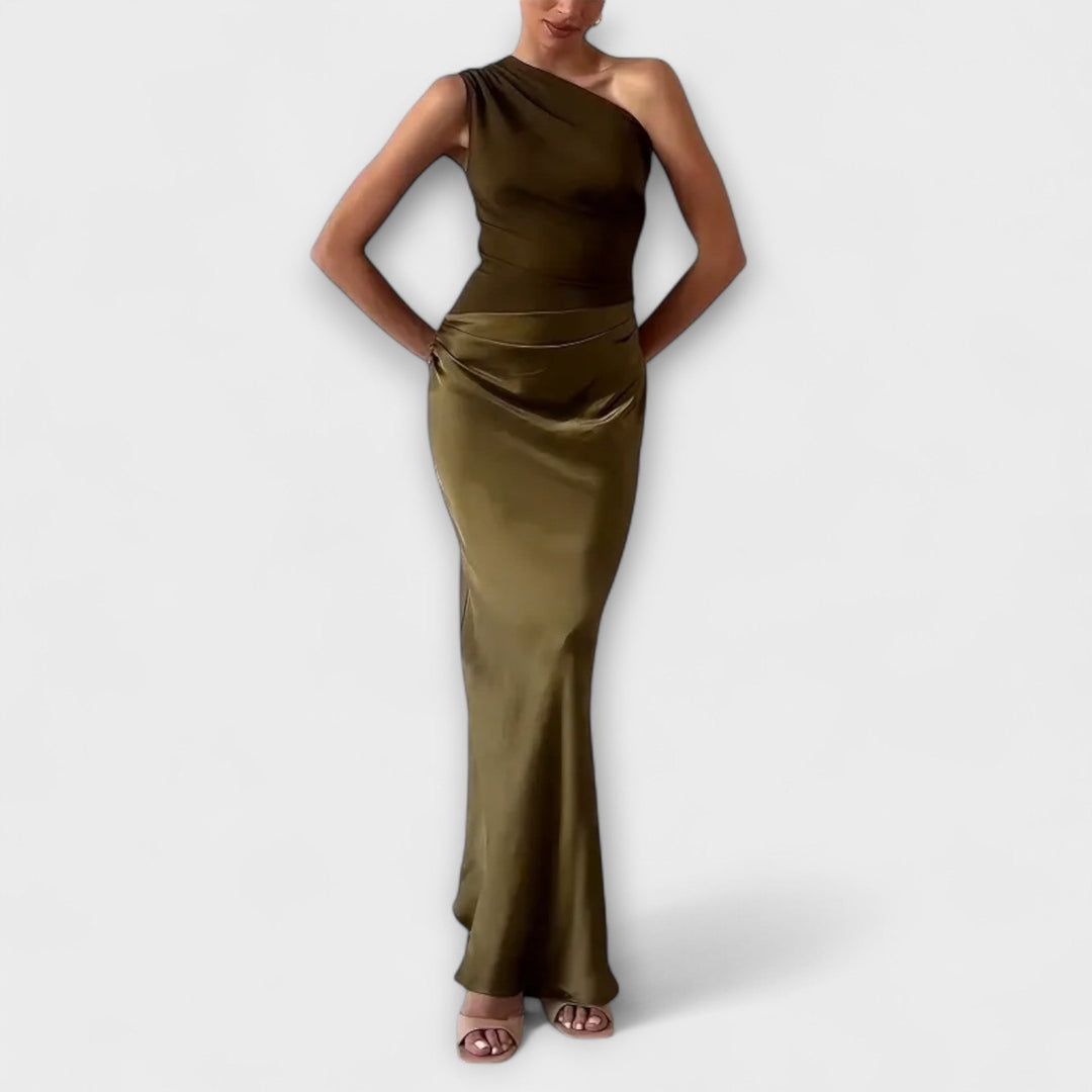 Amarilis One-Shoulder Pleated Maxi Dress