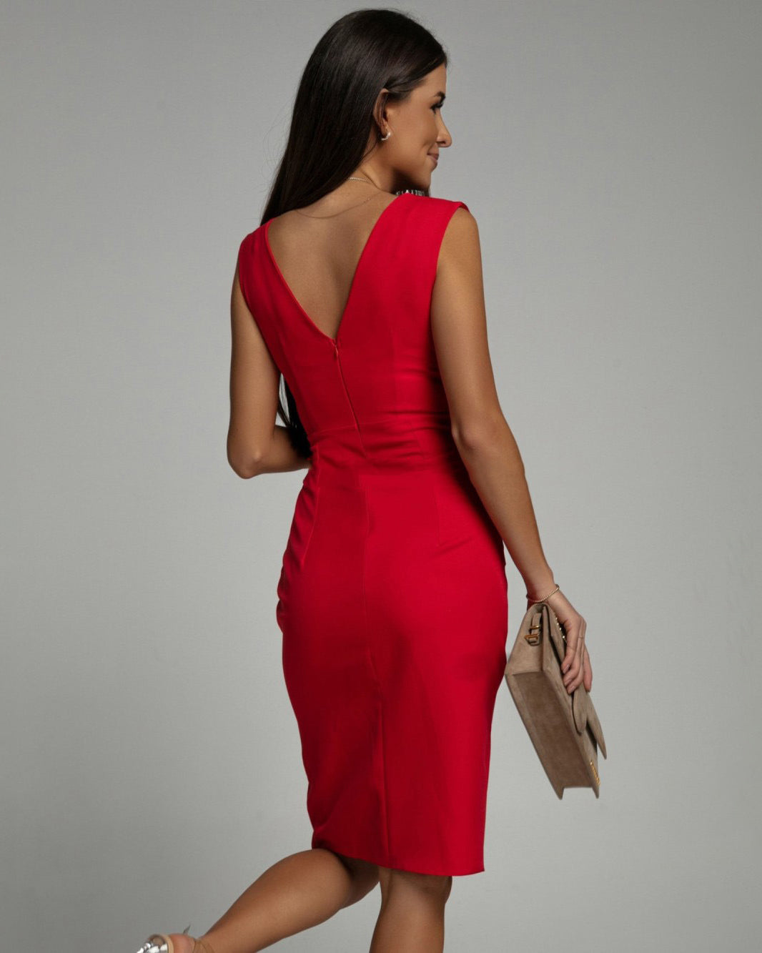 Fresia Fitted V-Neck Slit Dress