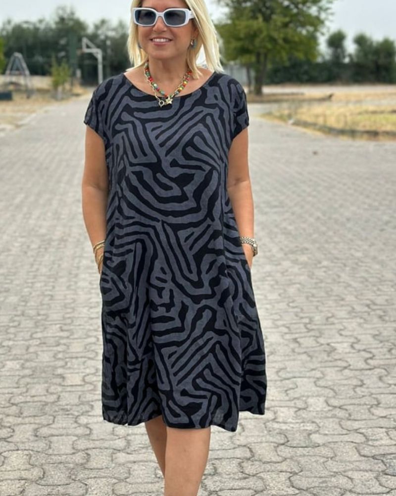 Nelia Printed Round Neck Dress