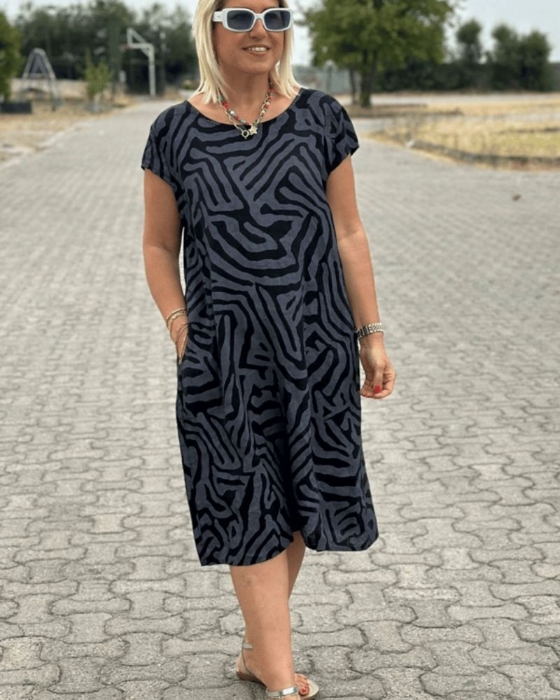 Nelia Printed Round Neck Dress