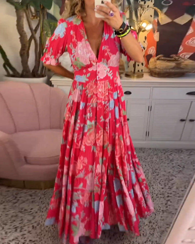 Catrisa Floral V-Neck Dress with Pockets