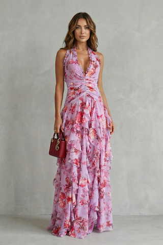 Belladina Rose Print Maxi Dress