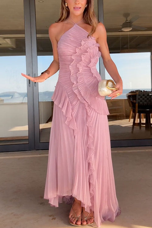 Rosé Pleated Maxi Dress