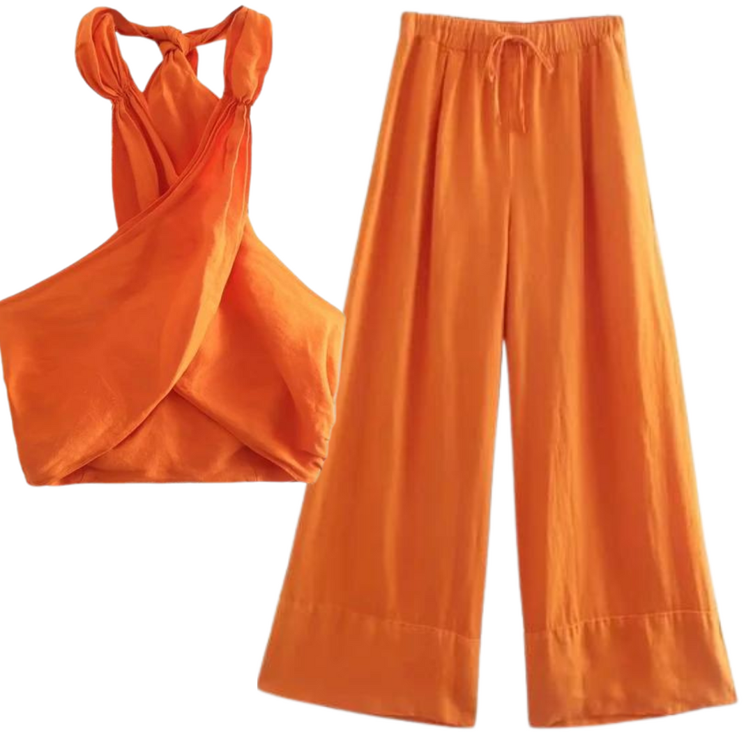 Chloe Crossover Halter Top & Wide-Leg Pants Set - Sienna & Stella, view 4
