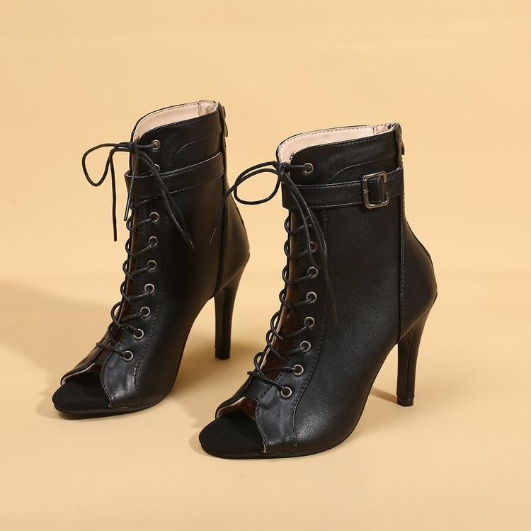 Tilda Open-Toe Lace-Up Heeled Boots