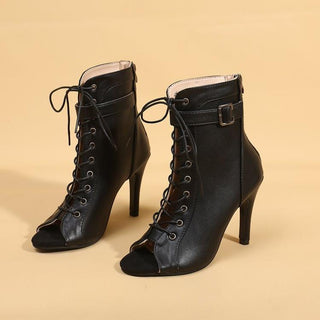 Tilda Open-Toe Lace-Up Heeled Boots