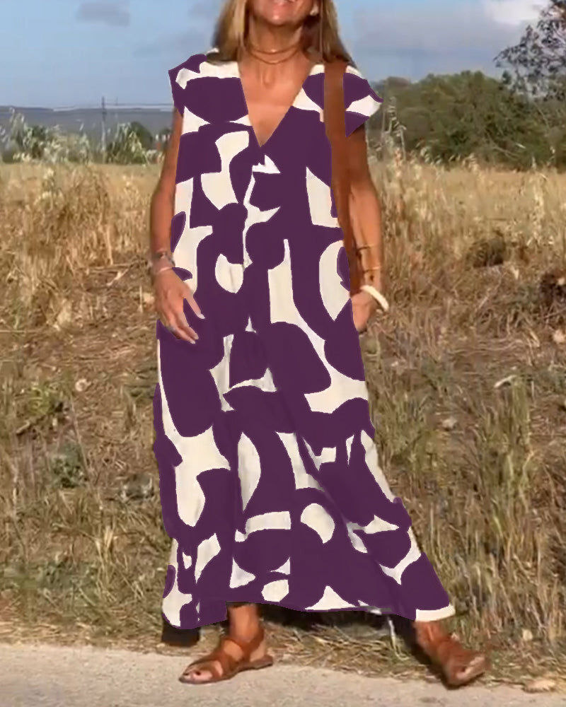 Ellen Printed V-Neck Dress