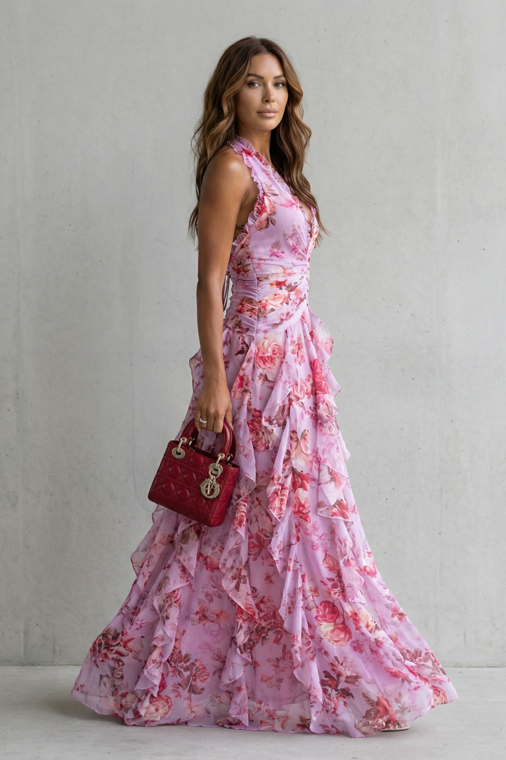 Belladina Rose Print Maxi Dress