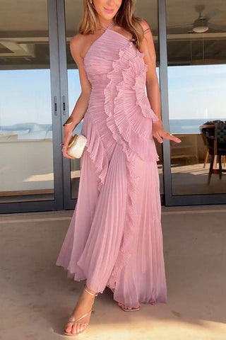 Rosé Pleated Maxi Dress