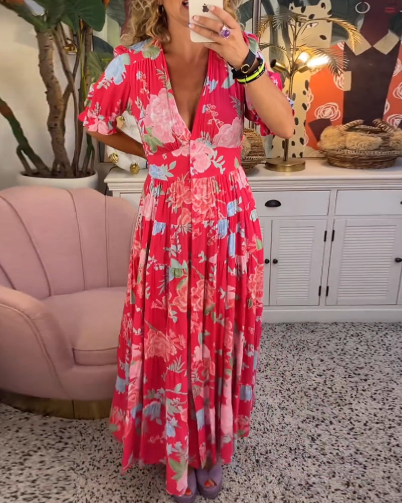Catrisa Floral V-Neck Dress with Pockets