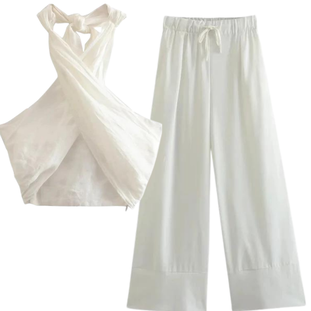 Chloe Crossover Halter Top & Wide-Leg Pants Set - Sienna & Stella, view 5