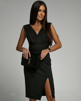 Fresia Fitted V-Neck Slit Dress