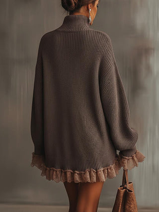 Ruffled Cozy High Collar Dress