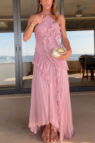 Rosé Pleated Maxi Dress