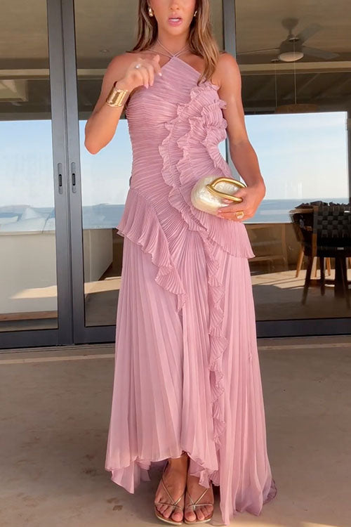 Rosé Pleated Maxi Dress