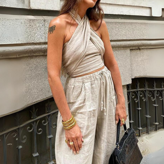 Chloe Crossover Halter Top & Wide-Leg Pants Set - Sienna & Stella, view 2