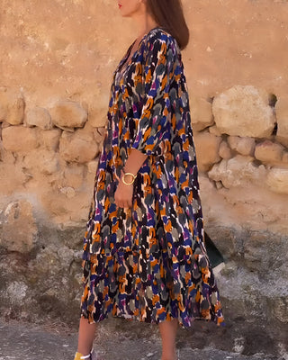 Nathalie Retro Print V-Neck Dress